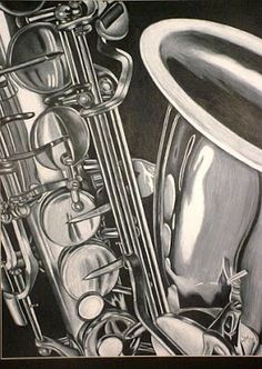 a black and white drawing of a saxophone