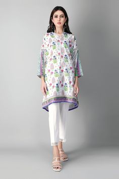 Khaadi J21238 White Eid Collection 2021 Spring Straight Kurta Sets With Printed Motifs, Summer Cambric Dresses With Printed Motifs, Spring Cambric Dress With Printed Motifs, White Naqshi Kurta For Spring, Spring Anarkali Kurta With Long Sleeves, Green Cambric Salwar Kameez For Spring, Spring Unstitched Suit With Dupatta And Straight Kurta, Unstitched Suit With Dupatta For Spring, Semi-stitched Cotton Sets For Spring