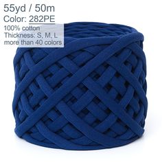 a spool of blue colored cotton cord on a white background with the words, 50 yards