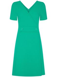 aqua green wool V-neck rear zip fastening short sleeves straight hem thigh-length Chic Green Fitted V-neck Dress, Elegant Green V-neck Short Sleeve Dress, Fitted Green V-neck Dress For Work, Fitted Green V-neck Mini Dress, Classic Tailored V-neck Dress, Fitted V-neck Green Dress, Chic Fitted Green V-neck Dress, Green Fitted Short Sleeve V-neck Dress, Fitted Green V-neck Chic Dress