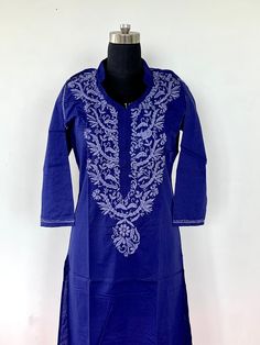 Womens embroidered cotton tunic Chest- 42 inches(Xl) Length- 46 inches Sleeves length- 19 **CUSTOMISATION AVAILABLE** We can make the kurta as per your requirement(size, pattern, design etc) Hight quality pure cotton fabric with high quality stitching Can use in parties, office, at beach, casual wear shirt Hand wash or machine wash Long Sleeve Cotton Tunic With Intricate Embroidery, Cotton Long Sleeve Tunic With Intricate Embroidery, Cotton Tunic With Intricate Embroidery And Long Sleeves, Cotton Straight Kurta With Embroidered Border, Cotton Straight Kurta Tunic For Navratri, Long Sleeve Cotton Top With Intricate Embroidery, Traditional Cotton Kurta For Spring, Traditional Long Sleeve Kurta With Tonal Embroidery, Floral Embroidered Tunic Kurta For Navratri