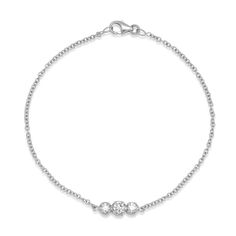 Handcrafted in 18-karat white gold, this bracelet features three illusion set diamonds of varying size fixed to a 6.5 inch chain. A delicate bracelet with timeless appeal, this classic piece makes the perfect gift for yourself or someone you love, because diamonds are always a good idea!  Bracelet measures 6.5 inches i Diamond Bracelet For Women, Bracelet For Women, Gift For Yourself, Men Necklace, Ring Bracelet, Delicate Bracelet, Favorite Things Gift, Fashion Bracelets, Diamond Bracelet