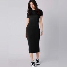 Short Sleeve, Great For Summer Travel, Walking Around The City, Can Be Dressed Up Or Down Black Bodycon Dress Outfit, Black Plain Dress, Body Con Dress Outfit, Basic Black Dress, Pink Dress Casual, Black Dress Outfits, Shein Dress, Black Dresses Casual, Black Bodycon Dress