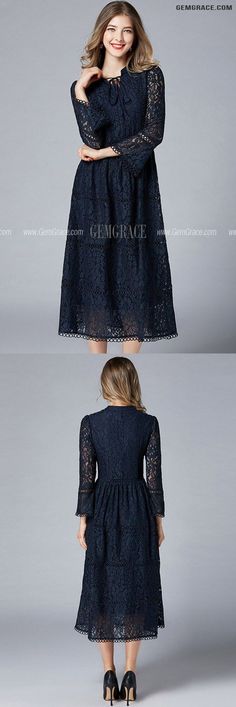 10% off now|Free shipping world-wide. L-5XL Navy Blue Lace Midi Dress with 3/4 Sleeves at GemGrace. Click to learn our pro custom-made service for wedding dress, formal dress. View #SemiFormalDresses for more ideas. Blue Lace Midi Dress, Best Wedding Guest Dresses, Semi Formal Dresses, Lace Midi, Lace Midi Dress, Online Wedding Dress, Lovely Dresses, Blue Lace, Gorgeous Dresses