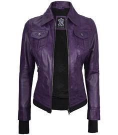 Purple Fitted Bomber Leather Jacket For Women
Unleash your fashionista side with our Women's Purple Fitted Bomber Leather Jacket. This stunning jacket is made from 100% real lambskin leather and boasts a flattering fitted design that accentuates your figure. The rich purple color adds a vibrant, modern touch, while the removable hood offers versatility and style. Perfect for both casual outings and special occasions. Trendy Fitted Leather Jacket, Luxury Fitted Purple Outerwear, Fitted Luxury Leather Jacket For Fall, Fitted Purple Leather Jacket For Fall, Purple Leather Jacket, Purple Fits, Leather Jacket With Hood, Rich Purple, Petite Jacket