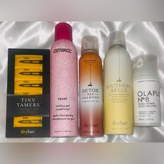 Bnib & Sealed Bundle 5all Products Are Full Size! Includes 3 Drybar Products Dry Shampoo, 6 Tiny Tamers & Southern Belle Volume Booster Amikaolaplex 8 Olaplex No.8moisturizessmoothsadds Body & Shine A Multi-Benefit, Reparative Hair Mask Infused With Patented Olaplex Bond Building Technology, This Highly Concentrated Reparative Mask Adds Shine, Smoothness & Body While Providing Intense Moisture To Treat Damaged Hair. Detox Dry Shampoo Vanilla Bourbon Scent Full Size No Wash, No Worries! Absorbs O Drybar Products, Shampoo Vanilla, Treat Damaged Hair, Hair Detox, Vanilla Bourbon, Limp Hair, Product Styling, Instant Lifts, Spray Foam