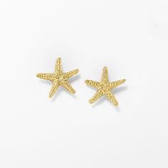 Ross-Simons - 14kt Yellow Gold Starfish Stud Earrings. A favorite among beach-goers, our textured 14kt yellow gold starfish stud earrings are charming, and keep the subtle spirit of summer in your wardrobe all year long. Post/clutch, 14kt yellow gold starfish stud earrings. Gold Starfish Earrings, Gold Sand, Starfish Earrings, Starfish Pendant, Synthetic Opal, Natural Gold, Pin Pendant, Earring Sale, Fine Jewellery Earrings