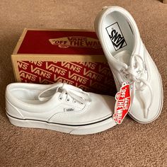 Nwt New With Tag And Box Vans True White Era Shoes. Size 5.5 Womens Or Size 4 Mens Tenis Vans, Box Van, Vans Era, White Vans, Women's Vans, Vans Authentic, Mens Vans, Womens Vans, White Outfits