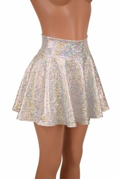 "This item is made to order, please read all the way through the listing before purchasing! Silver on white shattered glass print holographic mini skirt. This fabric has such a gorgeous liquidy rainbow holographic effect! It is made of four way stretch lycra spandex. It has a soft, spandex waistband (elastic free) that sets at the natural waist. Womens Sizing (See below for instructions on where measurements should be taken) XXS: Bust 29\"-30\" / Waist 22\"-23\" / Hips 30\"-32\" Extra Small: Bus Rave Skirt, Sparkly Shorts, Rainbow Holographic, Sparkle Skirt, Celebrity Fashion Looks, Party Fits, Shattered Glass, Glass Print, Rave Festival