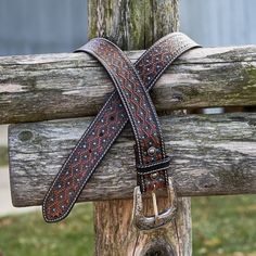 Hand-Tooled Leather Western Belt with Turquoise Polka Inlay - Artisan Crafted Western Motifs, Custom Leather Belts, Tooled Leather Belts, Leather Tooling Patterns, Tooling Patterns, Western Buckles, The Old West, Western Belt, Belt Purse