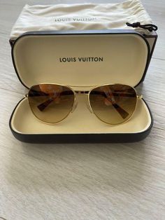 Louis Vuitton Sunglasses Men Monogram Brown Lens Gold Frame W/Box, Storage Bag | eBay Elegant Tinted Sunglasses For Everyday Use, Elegant Tinted Lenses Sunglasses For Everyday Use, Classic Brown Sunglasses For Travel, Luxury Polarized Travel Sunglasses, Luxury Polarized Sunglasses For Travel, Luxury Sunglasses With Uv Protection For Travel, Gold Sunglasses With Gradient Lenses For Travel, Luxury Tan Sunglasses, Gold Aviator Sunglasses For Travel