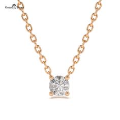 Round Cut Solitaire Diamond Necklace Add a touch of elegance and sparkle to your look with this round cut solitaire diamond necklace from GemsTrove. This necklace features a stunning natural diamond pendant that is handcrafted in 18k gold and available in white, yellow, or rose gold. The diamond is round cut, brilliantly cut, and held in place by a four-prong setting. The diamond emits a radiant sparkle, indicating its clarity and quality. You can choose from six different diamond sizes, ranging from 0.03ct to 0.21ct, to suit your preference and budget. This necklace is a perfect gift for yourself or someone special, as it can complement any outfit and occasion. Classic Rose Gold Moissanite Necklace, Rose Gold Round Diamond Necklace With Single Diamond, Rose Gold Diamond Necklace With Single Round Cut, Rose Gold Diamond Necklace With Round Cut, Rose Gold Diamond Solitaire Necklace With Round Cut, Rose Gold Solitaire Diamond Necklace With Round Cut, Rose Gold Solitaire Necklace With Brilliant Round Cut, Rose Gold Solitaire Diamond Necklaces, Rose Gold Solitaire Round Cut Necklace