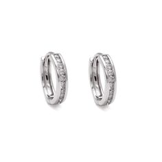 A pair of hoops with a line of grey diamonds set in sterling silver. Grey Diamond, Channel Set, Model Pictures, White Diamond, Sterling Silver Earrings, Silver Earrings, Fine Jewelry, Diamonds, Yellow Gold