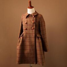 Brown and Burgundy Red Tweed Double Breasted Plaid Girl's Coat – A N A G R A S S I A Green Plaid Coat, Red Plaid Coat, Red Plaid Jacket, Tartan Coat, Plaid Wool Coat, Muslin Dress, Burberry Coat, Cashmere Jacket, Wool Coat Women