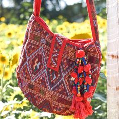 Hippie Bags With Adjustable Strap For Summer, Hippie Crossbody Bag With Adjustable Strap, Bohemian Hobo Shoulder Bag For Vacation, Red Hobo Bag With Adjustable Strap For Travel, Casual Crossbody Bag For Festival, Handmade Red Hobo Bag For Travel, Bohemian Hobo Bag With Adjustable Strap, Hippie Shoulder Bag For Festivals With Adjustable Strap, Hippie Festival Shoulder Bag With Adjustable Strap