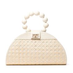 Woven rattan cream handbag. Rattan Weave, Large Clutch, Woven Handbags, Asoebi Styles, Rattan Bag, Beaded Top, Women Accessories Bags, Vacation Style, Perfect Bag