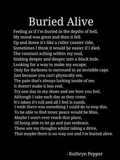 a poem written in black and white on a black background with the words buried alive