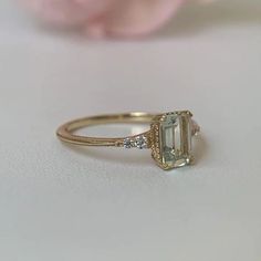 Natural Green Emerald Cut Prasiolite RingsAnniversary Birthday Gift For Her Classic Gold Topaz Birthstone Ring, Gold Topaz Birthstone Ring Gift, Gold Diamond Ring With Gemstone Accents For Wedding, Gold Jewelry With Rectangular Stone For Wedding, Elegant Birthstone Ring With Gemstone Accents As Gift, Elegant Promise Birthstone Ring With Gemstone Accents, Elegant Gold Wedding Ring With Birthstone, Gold Topaz Birthstone Ring With Diamond, Classic Gold Topaz Ring With Accent Stones