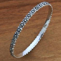 Artisan Handcrafted Floral Sterling Silver Bangle Bracelet - Silver Garland | NOVICA Kada For Women, Silver Kada, Silver Garland, Silver Bangle Bracelet, Sterling Silver Bangle Bracelets, Silver Jewelry Design, Sterling Silver Bangle, Silver Gemstone Jewelry, Silver Jewelry Fashion