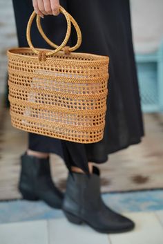 Margot Round Handle Rattan Tote-Thistle Hill-Thistle Hill Beauty Gift Card, Round Handle, Rattan Bag, Book Candle, Round Top, Open Weave, Weekend Vibes, Gift Card Sale, Bag Handle