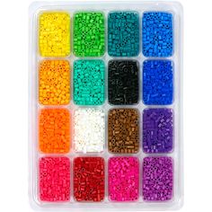 colorful beads in a plastic container