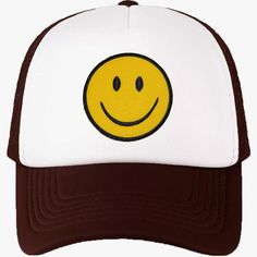 Retro Tracker Hat, Mesh Baseball Cap With Smile Patch Foam Neon High Crowny2k Trendy Yellow Snapback Trucker Hat, Trendy Yellow Snapback Baseball Cap, Yellow Cotton Trucker Hat, Trendy Yellow Baseball Cap Snapback Hat, Yellow Letter Print Snapback Trucker Hat, Yellow Snapback Trucker Hat With Letter Print, Casual Smiley Face Snapback Baseball Cap, Casual Smiley Face Snapback Hat, Yellow Trucker Hat For Sports