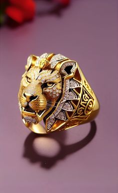 Gold Lion Ring, Lion Rings For Men Gold, Lion Ring Gold, Man Gold Bracelet Design, Gold Pendants For Men, Traditional Healer, Powerful Magic