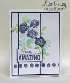 a card with blue flowers on it and the words you are amazing written in white