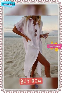 Women's Casual Solid Color Long Sleeve Midi Dress Summer V-neck Shirt Dress With Buttons, Beach Maxi Dress With Pockets And Long Sleeves, Summer Shirt Dress With Pockets, Casual Long Shirt Dress For Vacation, Summer Button-up Maxi Dress With Pockets, Spring Beach Shirt Dress With Pockets, Summer Button-up Maxi Dress For Daywear, Spring Vacation Shirt Dress With Pockets, Vacation Shirt Dress With Pockets For Spring