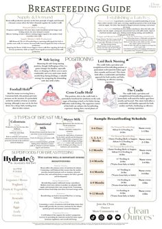 the breastfeeding guide is shown in this graphic style, with instructions for breastfeeding