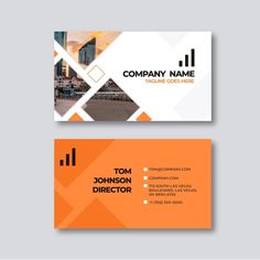 an orange and white business card with geometric shapes