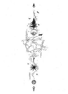 a black and white drawing of an upside down tree