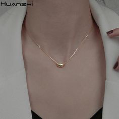 HUANZHI Korea Vintage Gold Color and Silver Color Steel Titanium Acacia beans Pendant Choker Pendant Choker Necklace, Pendant Choker, Oval Pendant, Jewelry For Women, Necklace Jewelry, Vintage Gold, Women Girl, Silver Color, Arrow Necklace