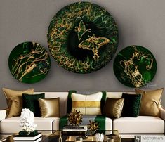 Emerald Green and Gold Leaf Abstract Set of Three Paintings on round canvas,Textured painting, Round Сanvas art, Large wall art, Modern Art, Artwork for Home, Office painting by Victoria Stepanovska by Victoria's Art Design on Etsy. I can offer Original Oil Painting Abstract on canvas, Wall Art, Gallery Wrap and Stretched Canvas. 100% hand painted oil painting on artist grade. Real Oil Paints, Real Art. Each oil painting is created by hand using only the finest canvas and oil paints available!