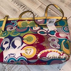 Super Fun And Colorful! This Bag Is On The Small/Medium Size. Detailed For $268, Authentic. Multicolor Double Handle Shoulder Bag With Dust Bag, Designer Multicolor Double Handle Bags, Coach Multicolor Rectangular Bag, Multicolor Rectangular Coach Bags, Designer Multicolor Satchel For Shopping, Designer Multicolor Shoulder Bag With Handles, Designer Multicolor Shoulder Bag For Shopping, Elegant Multicolor Coach Bag, Coach Multicolor Travel Satchel