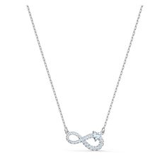 This Swarovski necklace showcases an infinity symbol on a rhodium-plated chain and is the perfect expression of eternal love. A single white stone in the shape of a heart is set onto the infinity element, adding a romantic touch to the design. The perfect gift for a loved one. Heart Stone Necklace, Infinity Necklace Silver, Swarovski Necklace, Plate Necklace, Infinity Necklace, Infinity Symbol, The Infinity, Swarovski Jewelry, Stone Heart