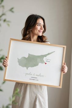 Celebrate your engagement or anniversary with a custom watercolor map that highlights the place where your love story began. This personalized art piece features a delicate map design with a pin marking your special location. It's a thoughtful and unique gift for couples to cherish forever.
Cyprus engagement gift idea.