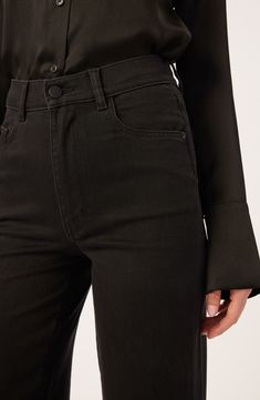 Wide-legged jeans are cut from dusky, stretch-kissed denim and designed with the comfort of a higher waist. 32" inseam; 23" leg opening; 11 1/2" front rise Zip fly with button closure Five-pocket style 62% cotton, 36% Tencel® lyocell, 2% Lycra® spandex Tencel lyocell is a more-sustainably produced fiber made with closed-loop processing Machine wash, dry flat Imported Wide Legged Jeans, High Waist Wide Leg Jeans, Black Back, Wide Leg Denim, Black Vintage, Back Patch, Everyday Wardrobe, Back To Black, Jet Black