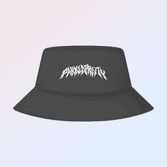 NEW Embroidered Bucket Hat with our Metal font inspired design! Available in white and black.Stitched to order! Arrives after 10-14 business days (includes production time)! Cheap Outdoor Bucket Hat With Letter Print, Adjustable Black Bucket Hat With Letter Print, Black Bucket Hat With Letter Print, Black Hat With Logo Print And Flat Brim, Black Bucket Hat With Letter Print And Curved Brim, Black Letter Print Bucket Hat, Black Bucket Hat With Embroidered Logo, Curved Brim Hats With Custom Logo For Streetwear, Short Brim Hats With Embroidered Logo For Streetwear