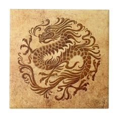 an intricately designed dragon on parchment paper