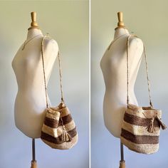 two pictures of a mannequin holding a purse