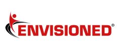 the envisioned logo is shown in red and black, with an image of a man