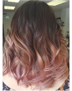 Rose Gold Highlights Brunette Dark Brown, Rose Gold Peekaboo Highlights, Ombre Bobs, Brown Hair With Pink Tips, Pink Balayage Brunette, Brown To Pink Balayage, Rose Balayage, Hair Color 2017, Rose Gold Ombre