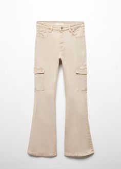 Flared cargo pants - Teenage girl | Mango Teen USA Mid-rise Beige Cargo Jeans With Side Pockets, Beige Cargo Jeans For Fall, Beige Straight Leg Cargo Jeans With Multiple Pockets, Fall Beige Cargo Jeans With Side Pockets, Fall Beige Cargo Jeans, Beige Cargo Pocket Jeans For Spring, Spring Beige Cargo Pocket Jeans, Beige Straight Leg Cargo Jeans With Pockets, Beige Straight Leg Cargo Jeans