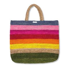 a multicolored straw bag on a white background