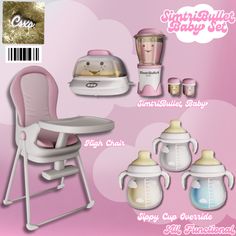 the baby high chair is set up with its accessories