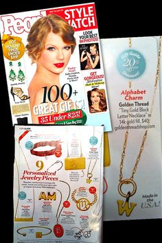 Golden Thread featured in People Style Watch this month!  Get your perfect holiday gifts here too www.goldenthreadshop.com! Cheap Personalized Trendy Charm Necklaces, Personalized Gold-plated Charm Necklaces As Gift, Fun Pink Personalized Charm Necklaces, Personalized Pink Fun Charm Necklaces, Personalized Pendant Necklace With Hallmark, Alphabet Charm, 14k Gold Necklace, Gift Guide