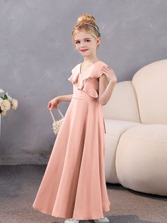 "Enhance your bridal party with our elegant V-Neck Ruffles Chiffon Junior Bridesmaid Dresses. Made with high-quality chiffon fabric, these dresses feature a flattering V-neckline and stunning ruffled details. Perfect for any junior bridesmaid, our dresses will elevate the overall look of your wedding and make your special day even more memorable.” Bridesmaid Dresses Coral, Bridesmaid Dresses Blush, Junior Bridesmaid Dresses, Chiffon Ruffle, Junior Bridesmaid, Neck Ruffle, Chiffon Fabric, Bridal Party, Ruffles