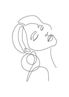 a line drawing of a woman's face with earphones on her head, looking to the side