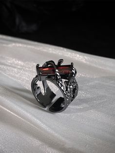 This price is for a ring only, others are not included.   	 		 			Size 			Free Size 		 		 			Inside Diameter 			1.7 Black Open Ring Metal Rings, Black Metal Open Ring, Black Metal Crystal Promise Ring, Red Rectangle, Red Stone Ring, Black Ring, Black Skulls, Rings For Girls, Halloween Jewelry